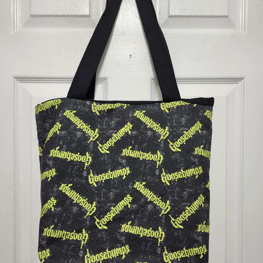 Hand Crafted Black Tote with Neon Yellow Goosebumps Print